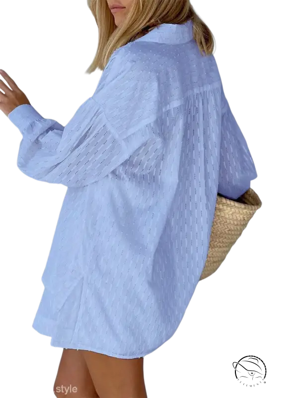 Light blue jacquard pajamas set shirt with textured pattern