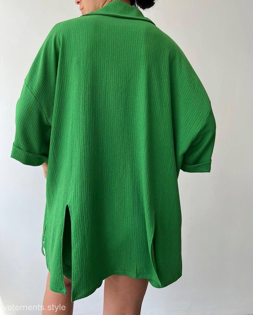 Green textured oversized shirt from COMFY LOOSE LOUNGEWEAR collection for relaxed style