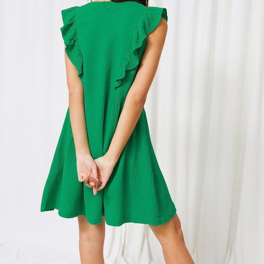 Green ruffled dress from SUMMER FRENCH PAJAMAS made of natural comfortable cotton