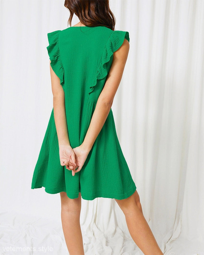 Green ruffled dress from SUMMER FRENCH PAJAMAS made of natural comfortable cotton