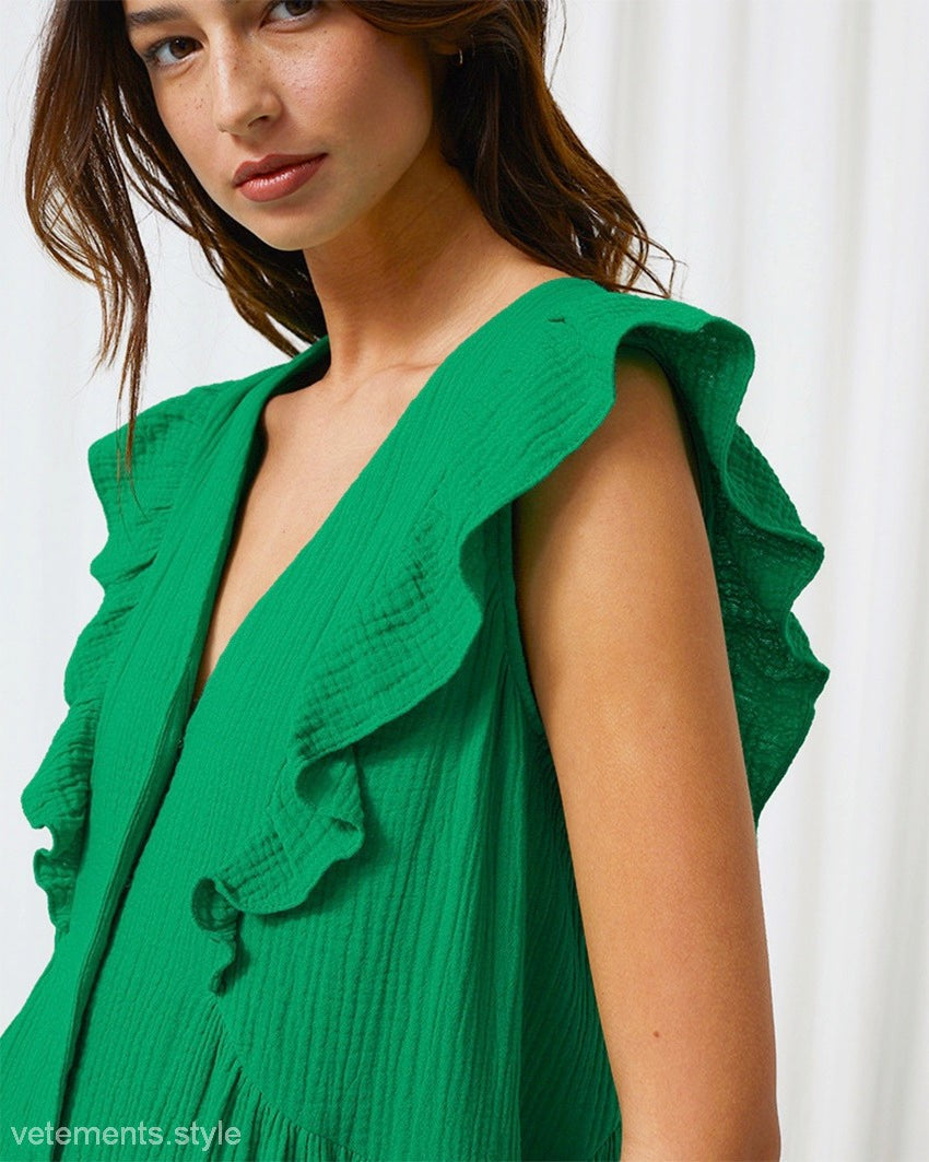 Green ruffled dress from Summer French Pajamas made of natural comfortable cotton