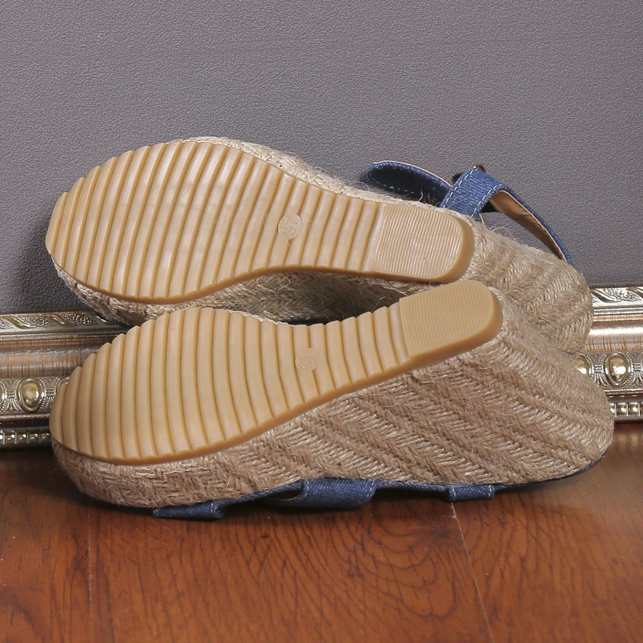 One Strap Wedge Sandals Women Platform Cloth High Heel Straw