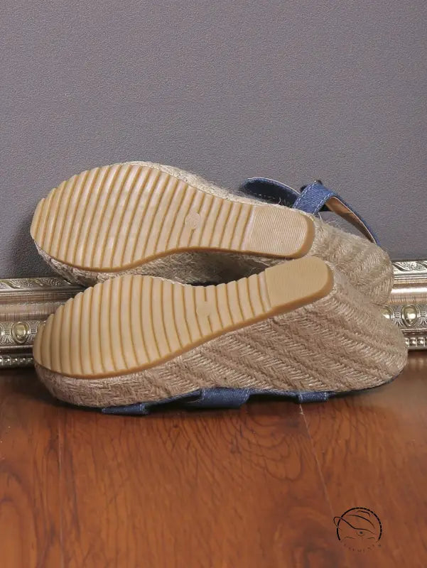 One Strap Wedge Sandals Women Platform Cloth High Heel Straw