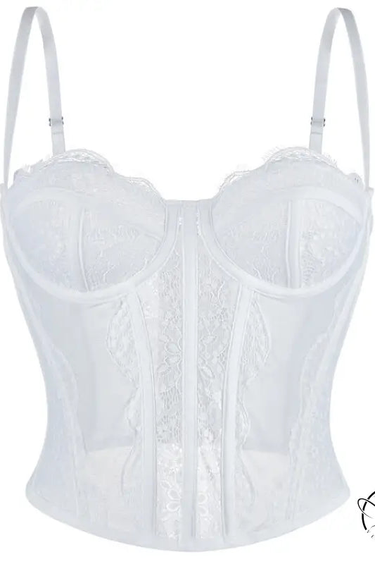 White lace langry camisole outerwear top bra with adjustable straps