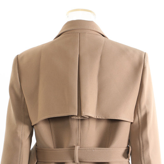 Langry fashion beige trench coat blazer with double-breasted belt