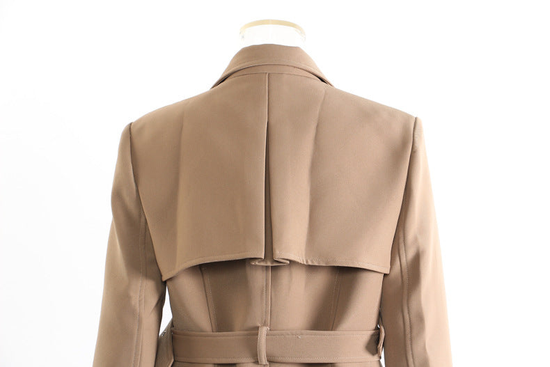 Langry fashion beige trench coat blazer with double-breasted belt