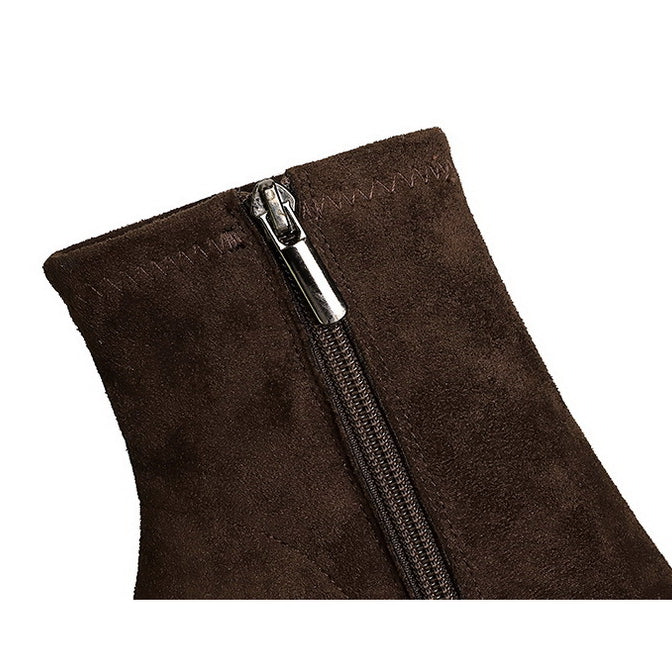 Elegant langry brown suede ankle boot with silver zipper fashion