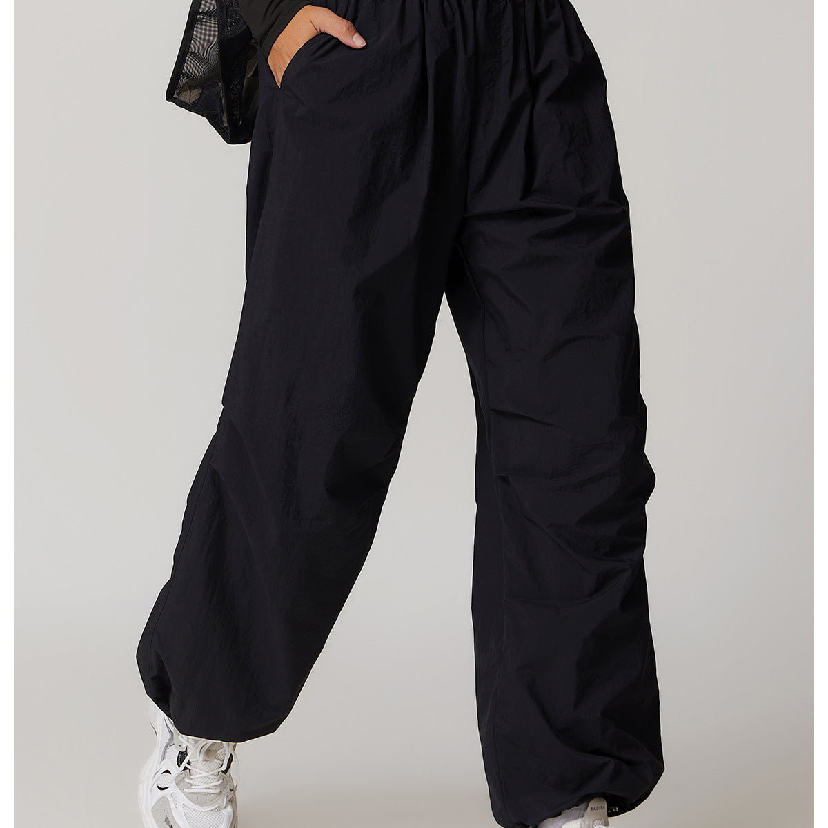 Black baggy elastic-waisted Casual Sports Pants for running and fitness fashion ملابس
