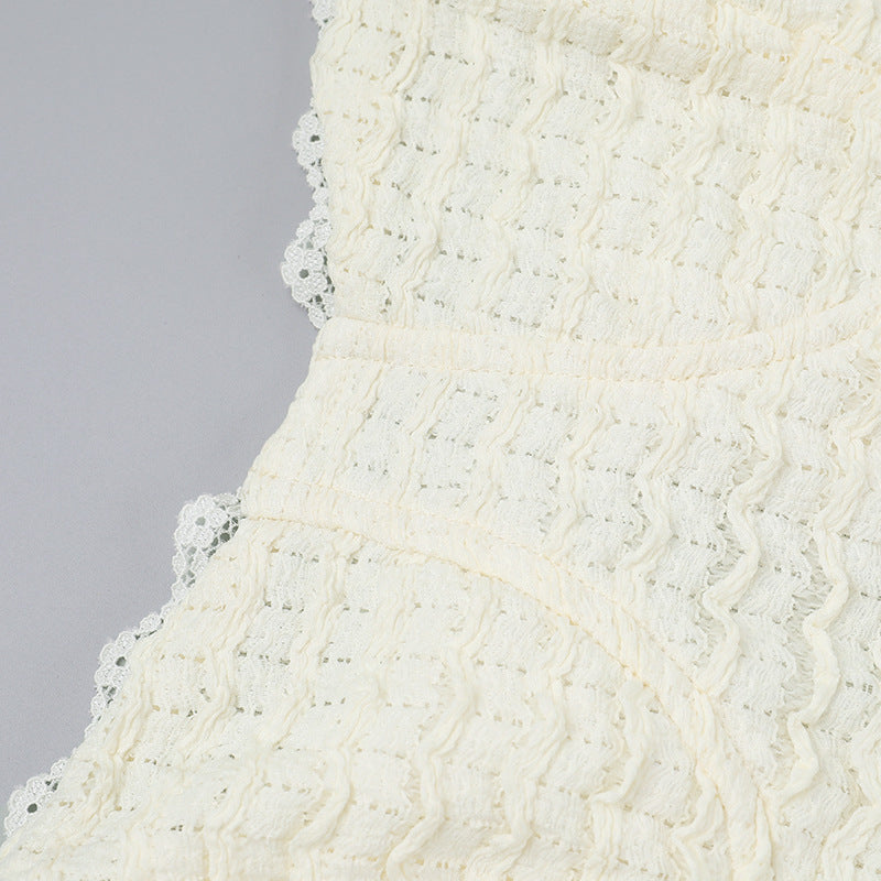 Ivory lace fabric featured in Autumn Classic Texture Characteristic Split Dress for women