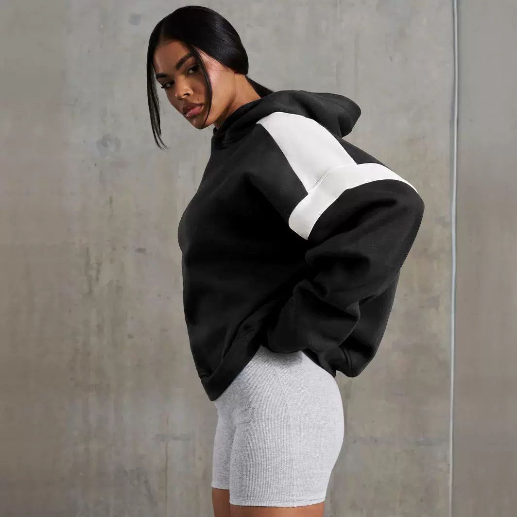 Black and white hoodie paired with gray shorts from Langry high-end fashion collection