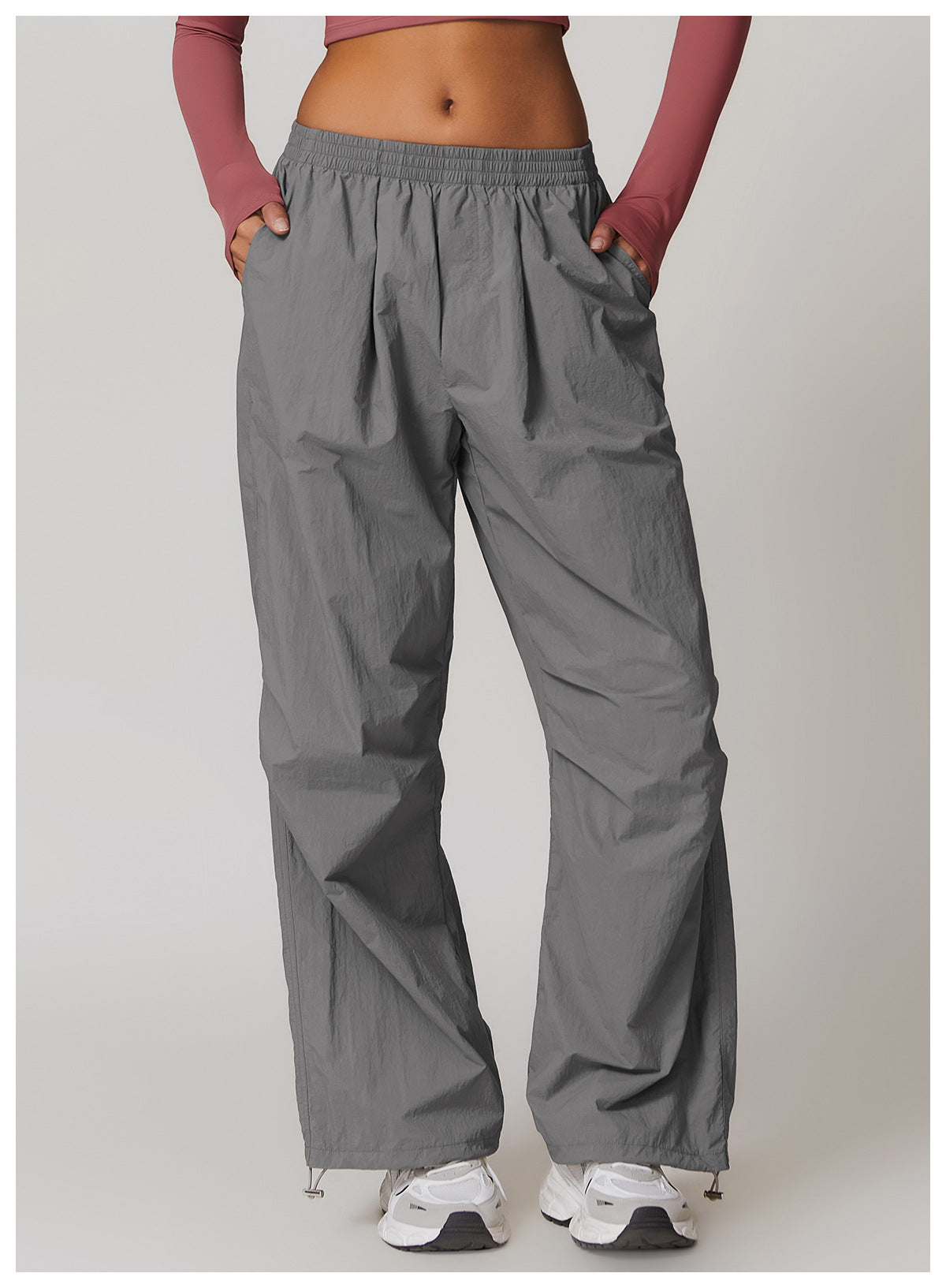 Gray drawstring waist Casual Sports Pants for fitness, fashion, and active wear ملابس