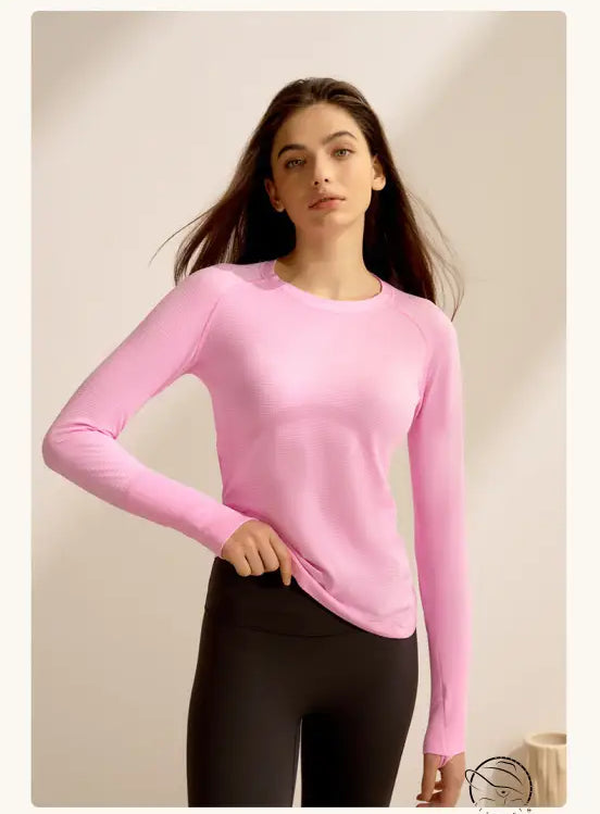 Pink langry fashion top: quick-drying running crewneck sweater with leggings