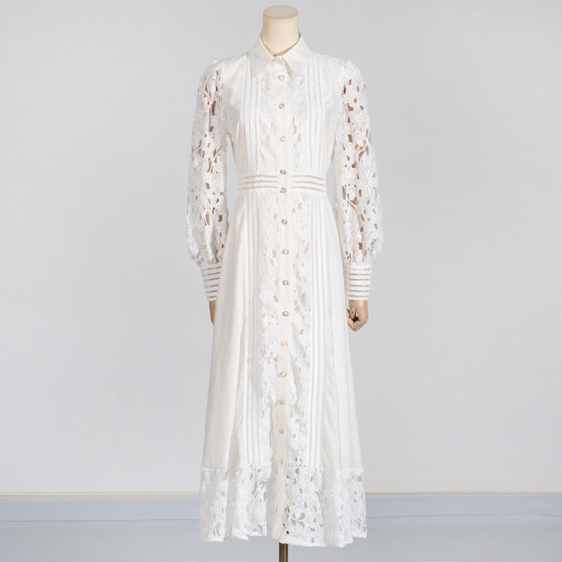 White lace-sleeved midi dress showcasing French High Grade Summer Maxi Dress fashion