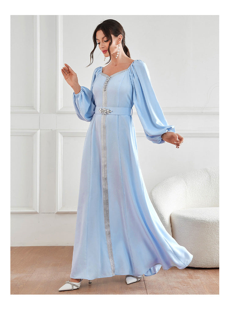 Elegant high-waist langry fashion chiffon dress with bell sleeves