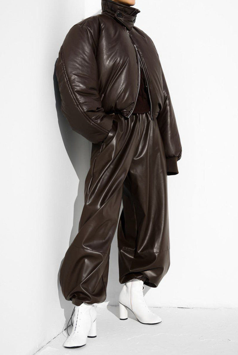 Loose Faux Leather Trousers