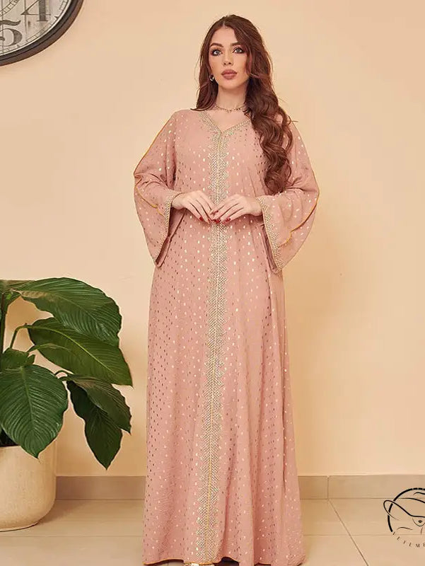 Elegant dusty rose abaya with embroidery, langry fashion ملابس dress