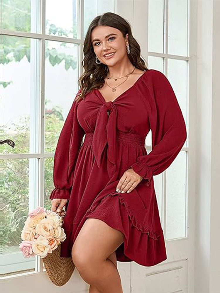 Burgundy tie-front dress showcasing the elegance of langry fashion in ملابس