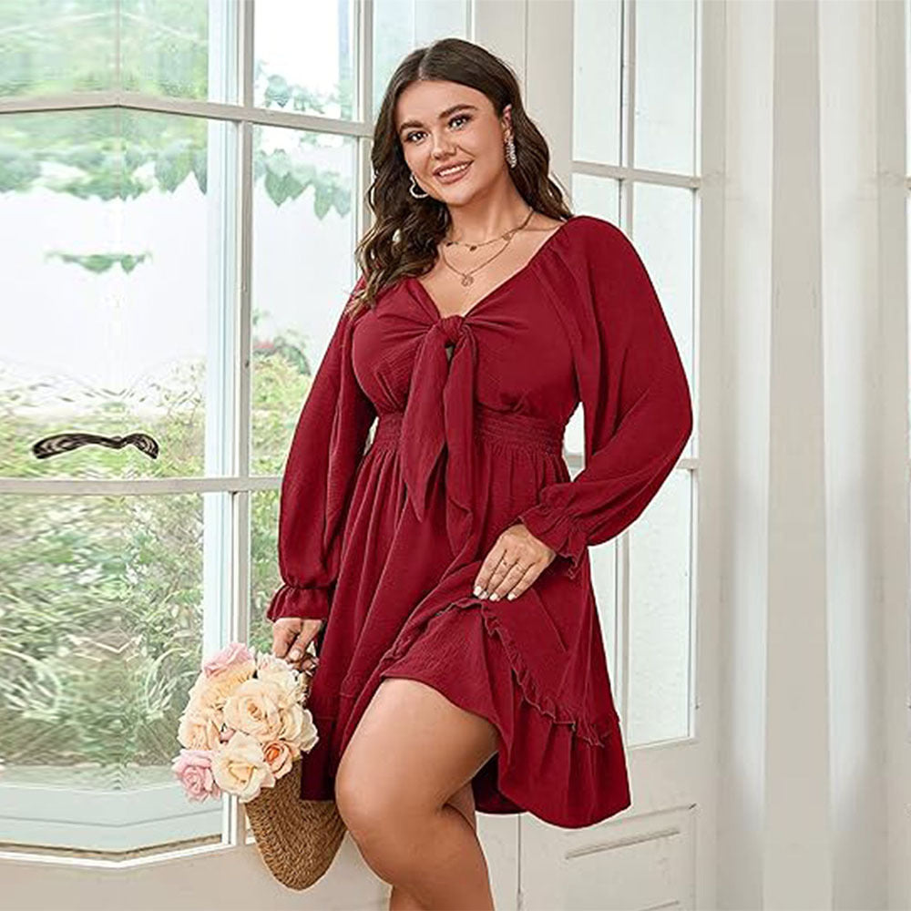 Burgundy tie-front dress showcasing the elegance of langry fashion in ملابس