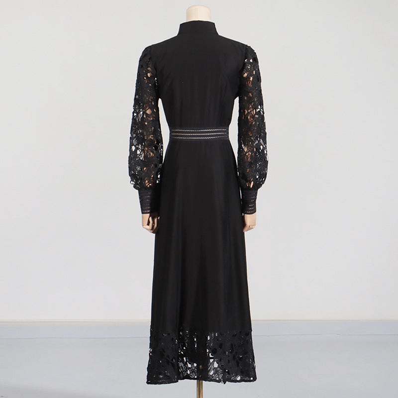 Black lace-sleeved maxi dress from French High Grade Dress Summer Women Clothing collection