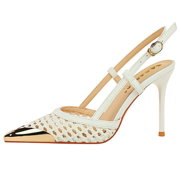 High Grade Metal Pointed Toe Strap Heels