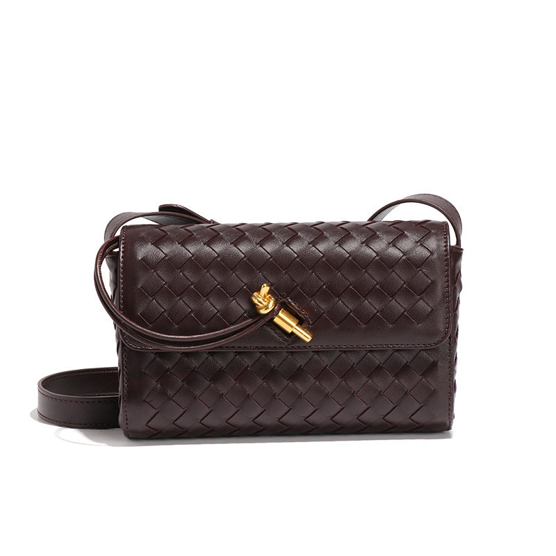 Brown woven leather crossbody bag from Langry, perfect for stylish fashion looks