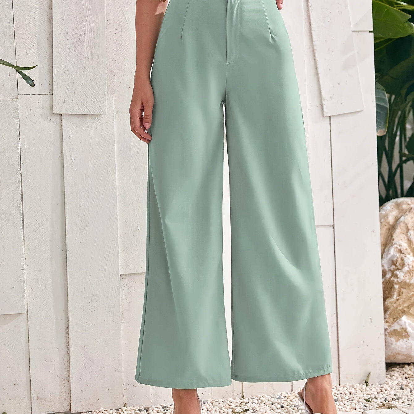Mint green fresh comfort wide high-waisted wide leg pants for stylish comfort