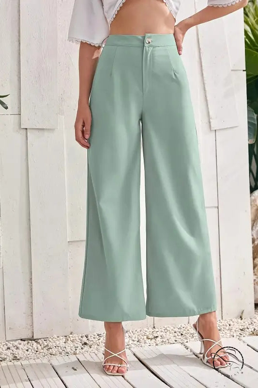Mint green fresh comfort wide leg pants, high-waisted wide-leg trousers