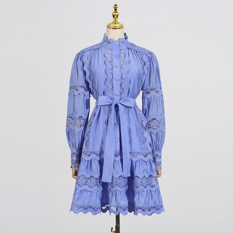 Periwinkle lace-trimmed dress from Elegant French Vintage Dress for stylish fashion ملابس