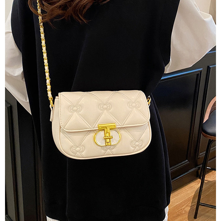Classic Rhombus Embroidered Line Shoulder Bag