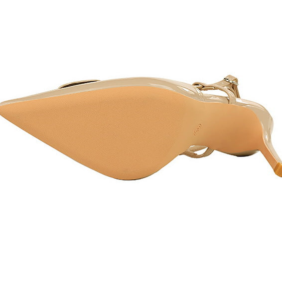 French v Shaped Square Buckle Pointed High Heels