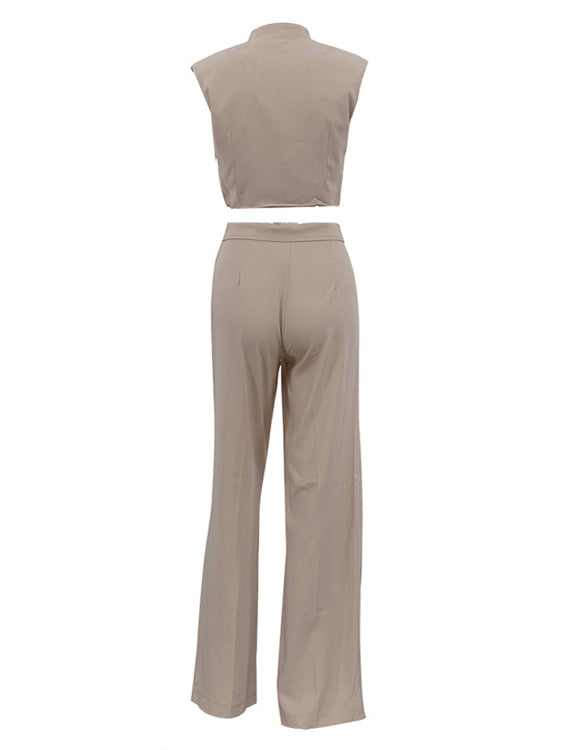Enchanting Short Vest Top Design Wide Leg Pants Two Piece Set