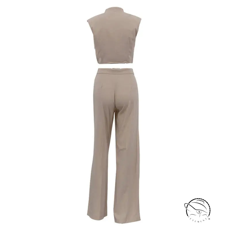 Enchanting Short Vest Top Design Wide Leg Pants Two Piece Set