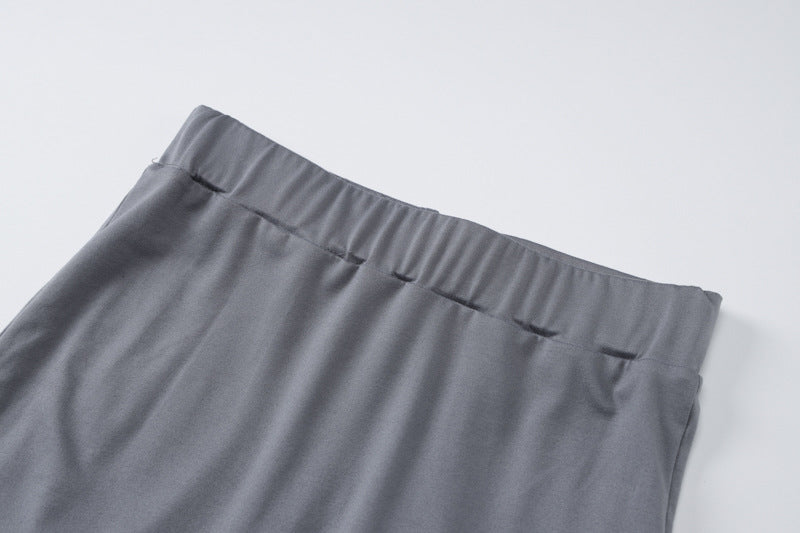 Gray elastic-waist pants from Off Shoulder Collar Long Sleeve Two-Piece Autumn Winter Women Clothing Slim Trousers Suit