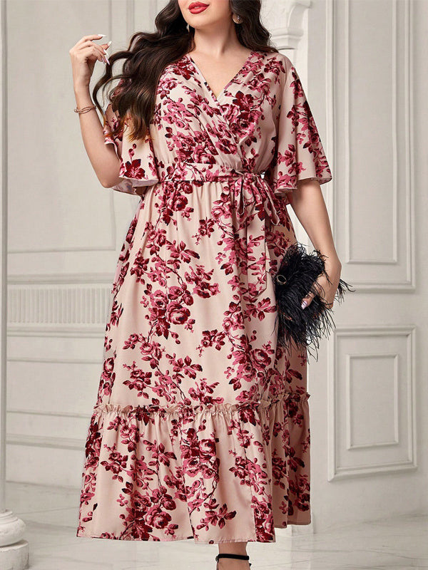 Elegant floral print wrap dress from Summer Elegant Dress collection, perfect for fashion enthusiasts and ملابس that showcase langry style