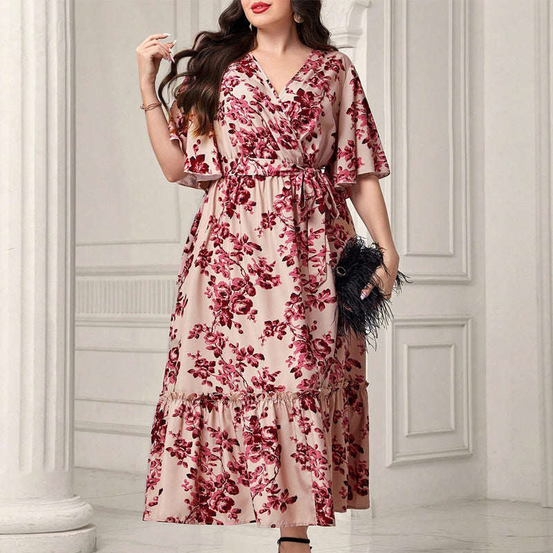 Elegant floral print wrap dress from Summer Elegant Dress collection, perfect for fashion enthusiasts and ملابس that showcase langry style