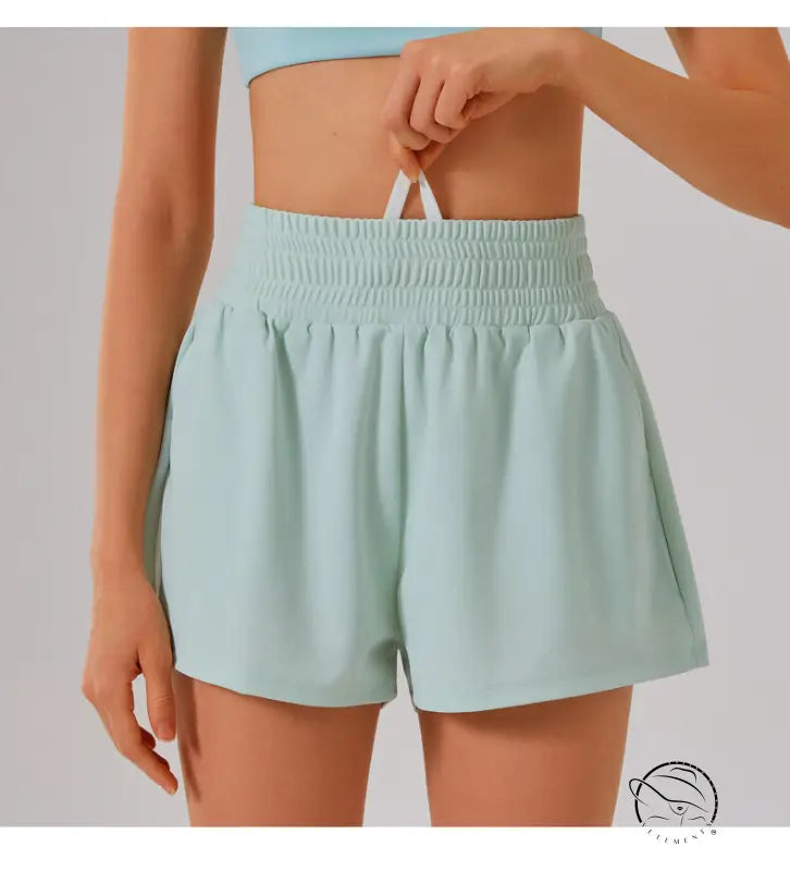 Mint green elastic-waist loose sports yoga shorts in fitness set