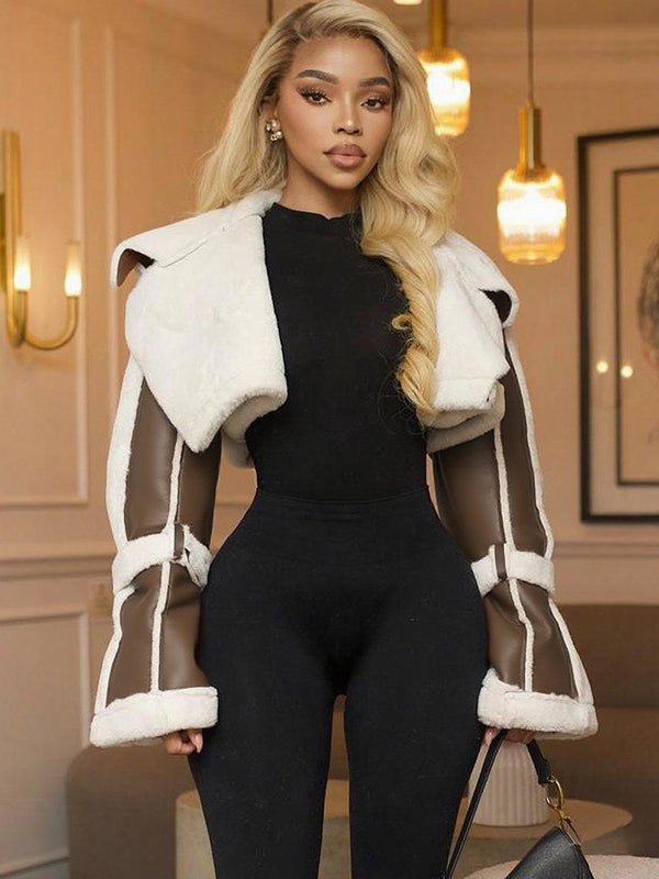 White mesh faux fur cropped vest with black lining in Langry fashion ملابس