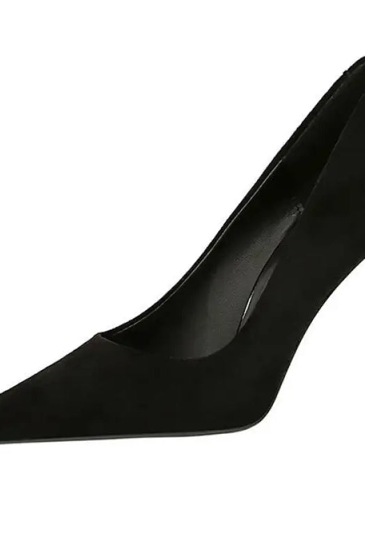 Black suede pointed-toe langry fashion pump with slim heel
