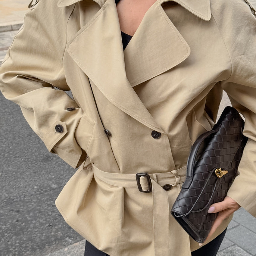 British Langry beige double-breasted trench coat with belt
