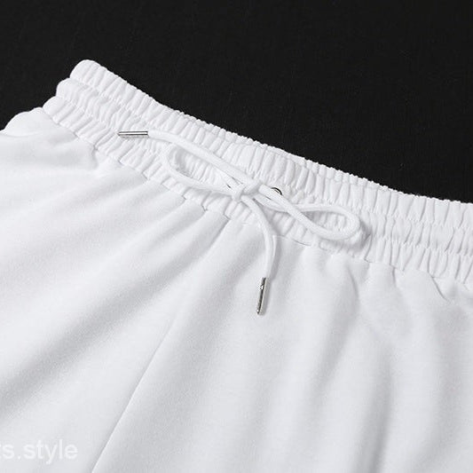 White drawstring sweatpants with ankle tied lace in TRENDY TANK TOP SET two piece set