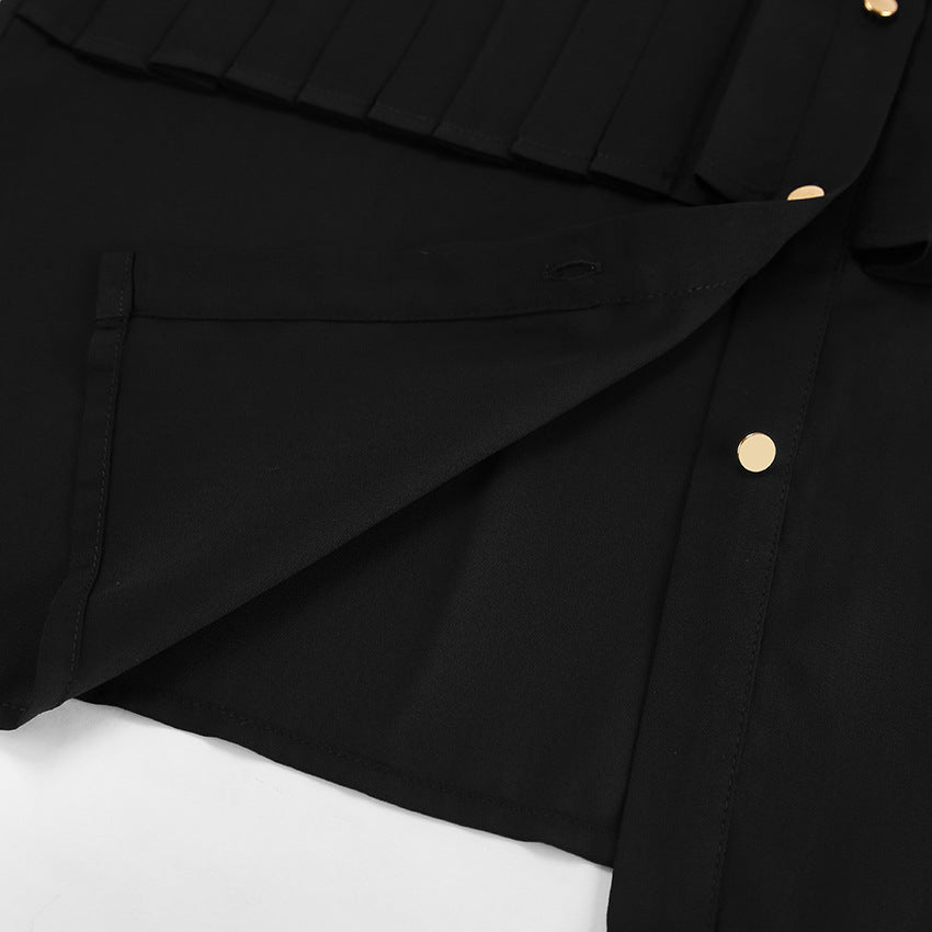 Black button-up shirt with gold-toned buttons from French Elegant Chiffon collection