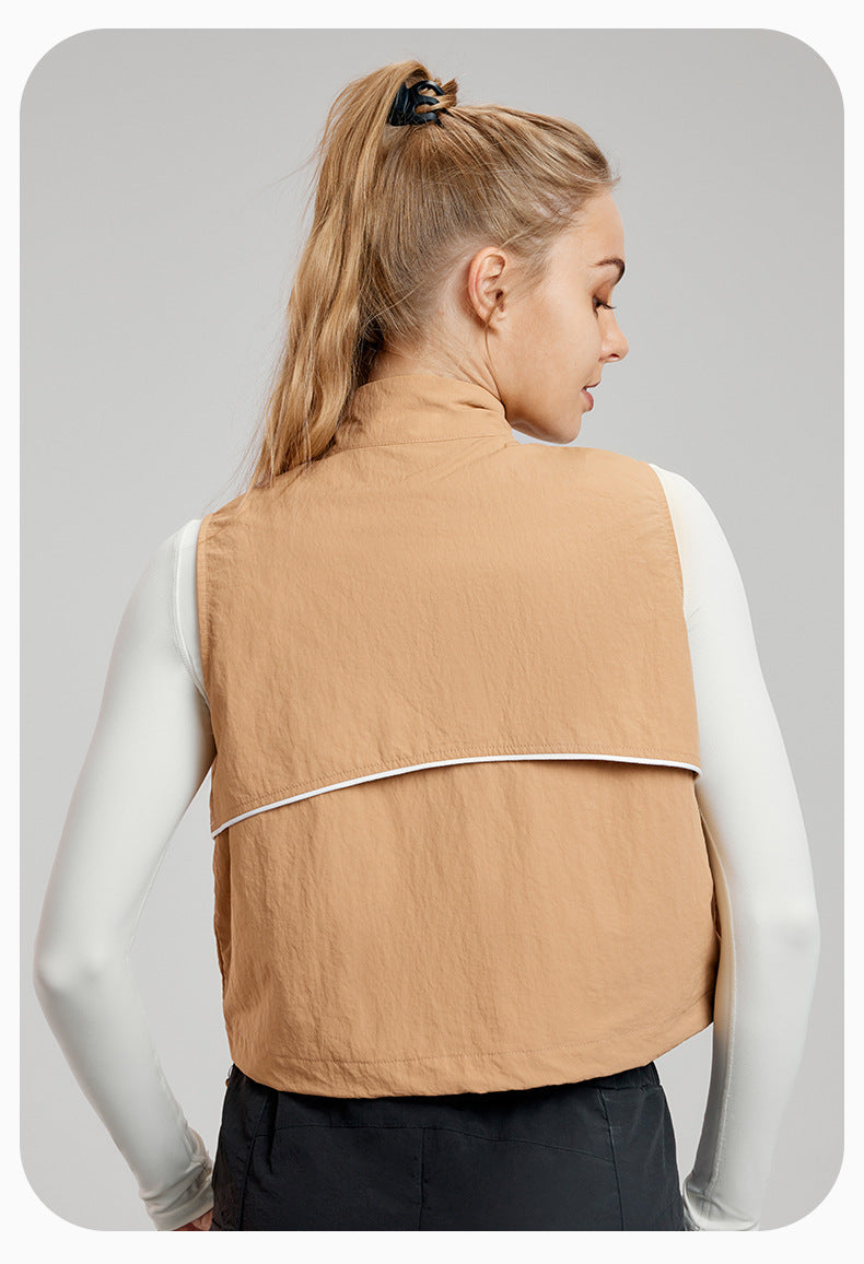 Tan sleeveless vest with white trim in the Comfy Loose Sports Vest for trendy langry ملابس