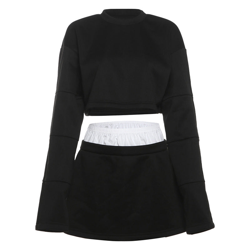 Black two-piece skirt set for women in Casual High Waist Skirt Suit fashion ملابس