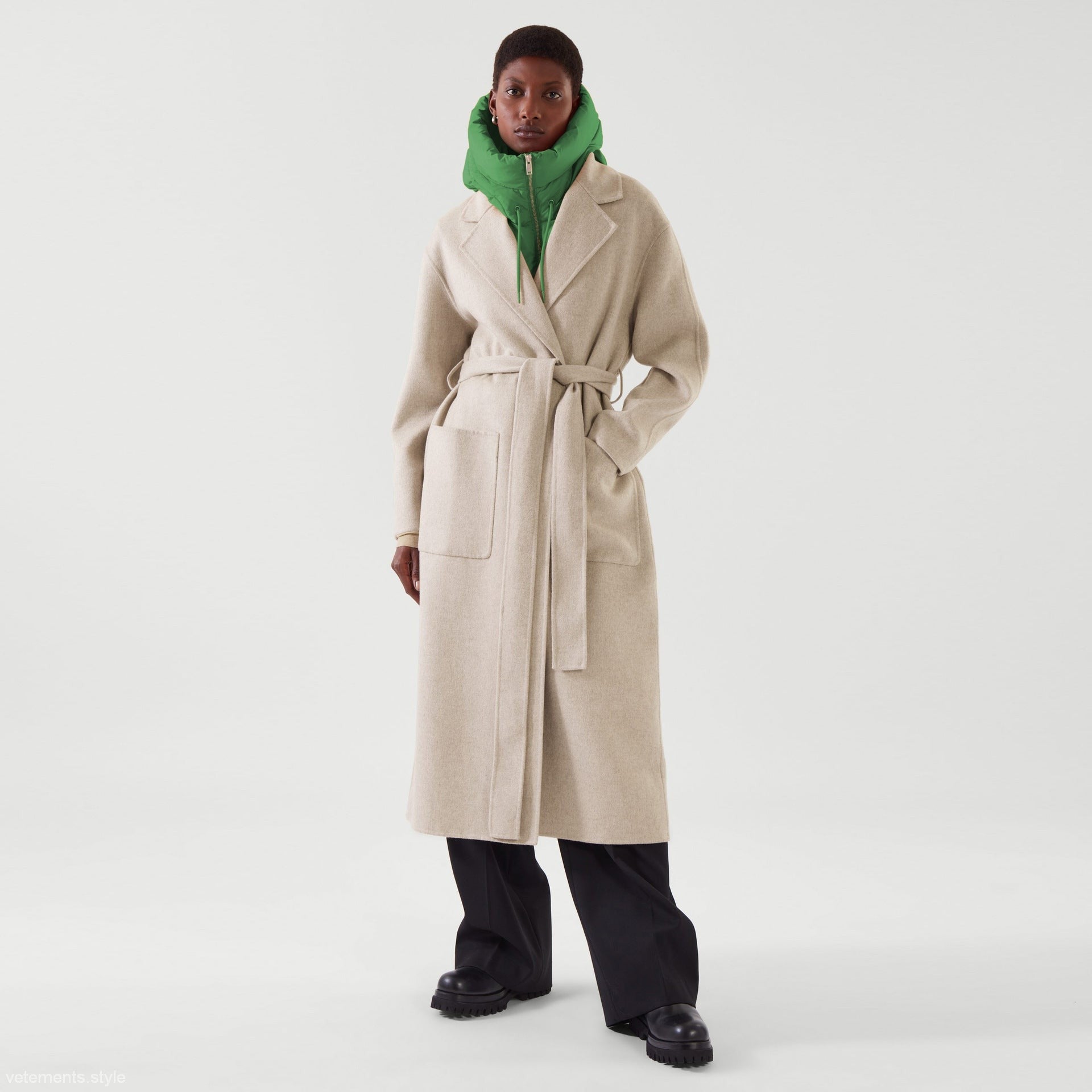 Beige belted wool coat featured in Hooded Accessories for autumn winter accessories