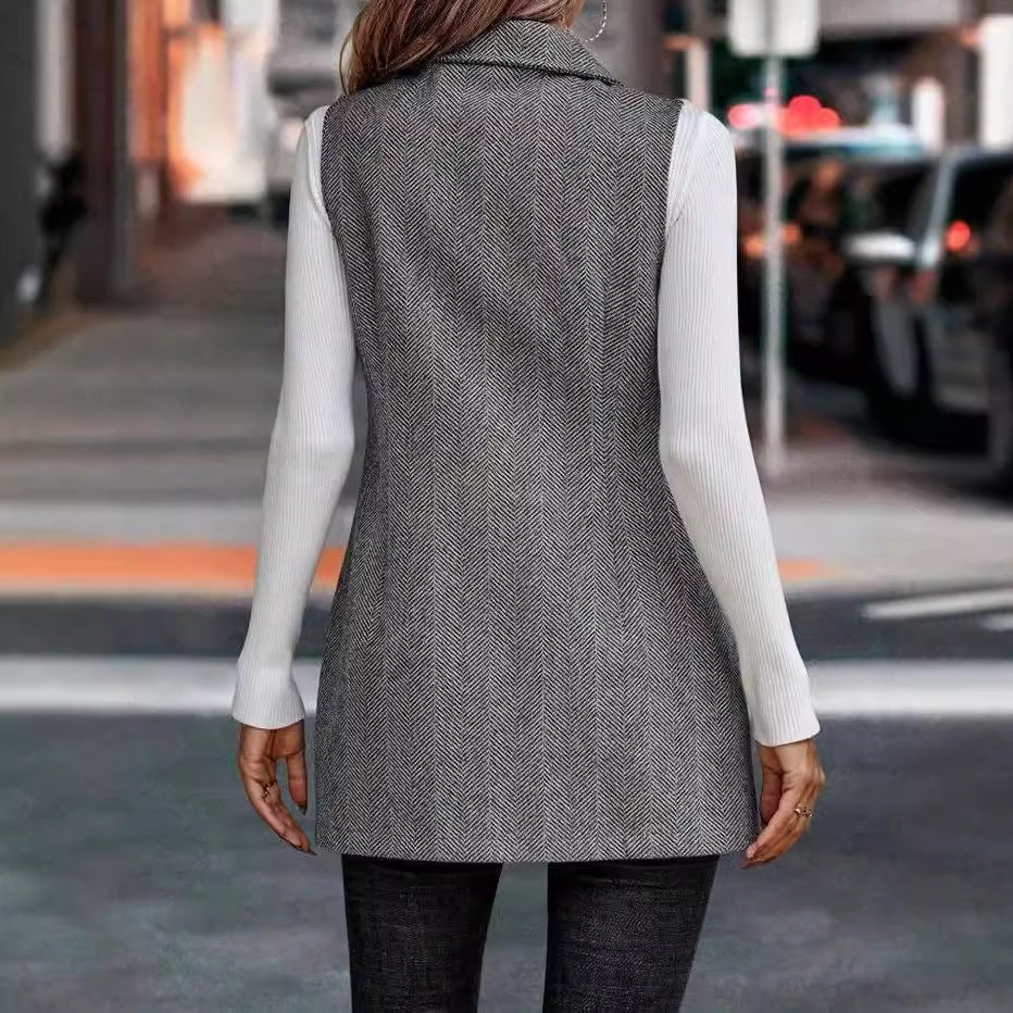 Gray herringbone vest from Elegant Ladies Vest Sleeveless Jacket, a stylish addition to ملابس fashion