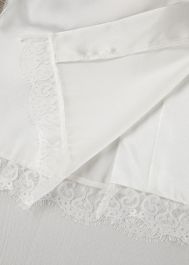 White satin pillowcase with lace trim for Langry ice silk pajamas