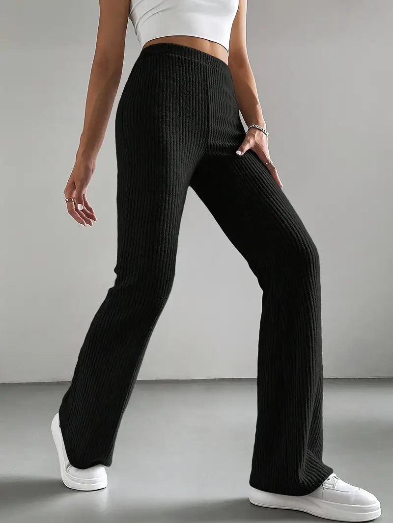 Black ribbed knit flare pants from Casual Knitted All Match Pants collection