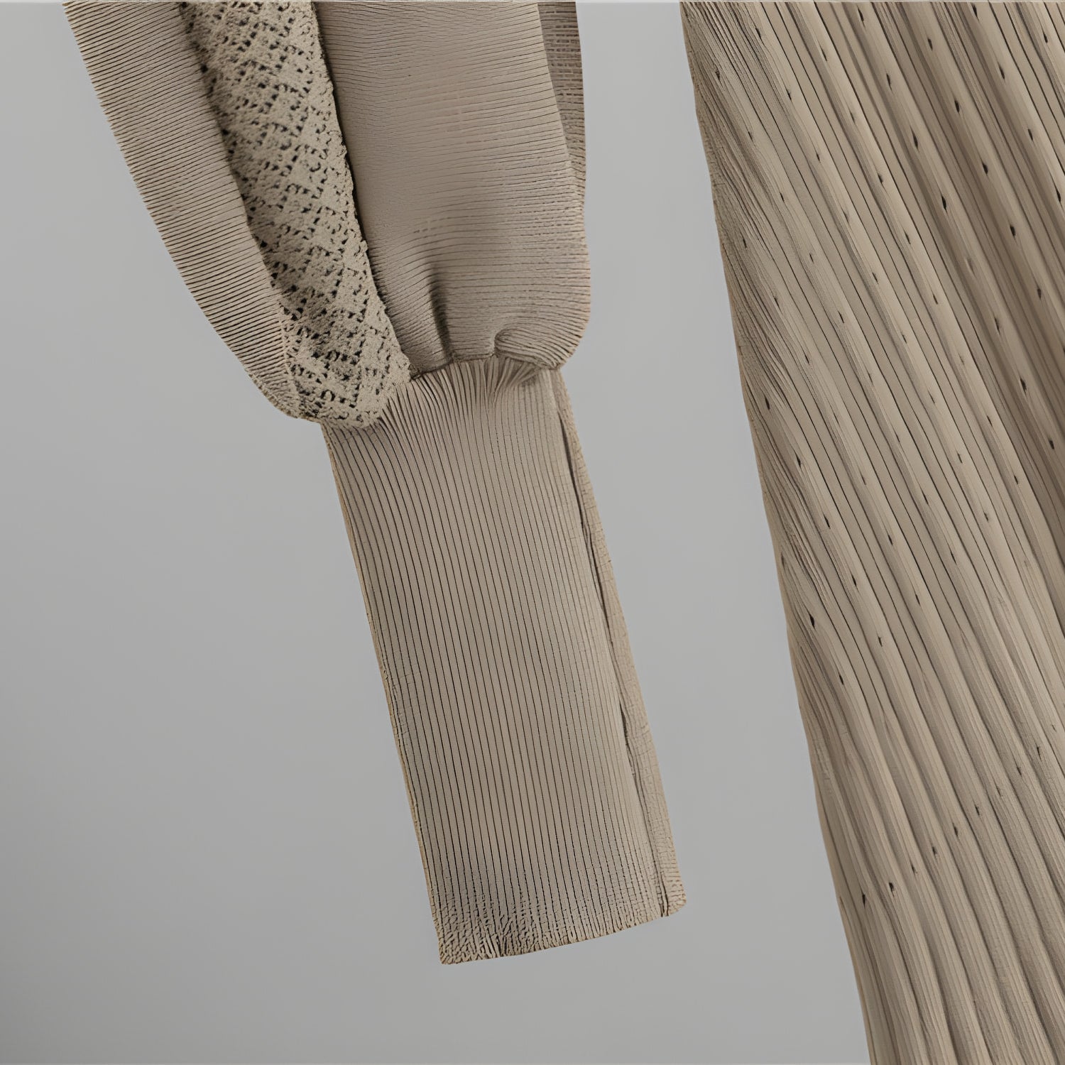 Beige ribbed fabric sleeve with cuff detail from French High Sense Dress winter fashion ملابس