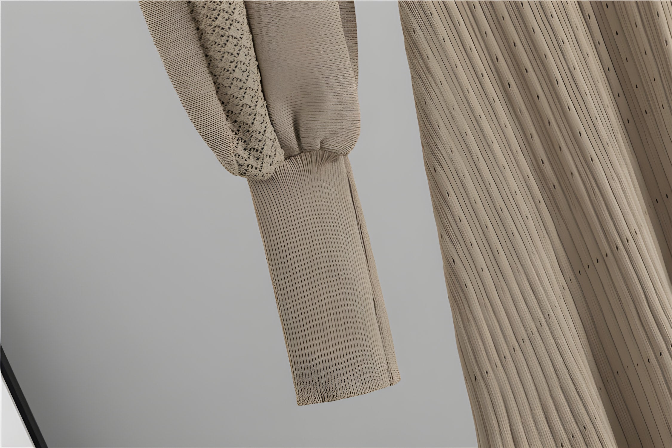 Beige ribbed fabric sleeve with cuff detail from French High Sense Dress winter fashion ملابس