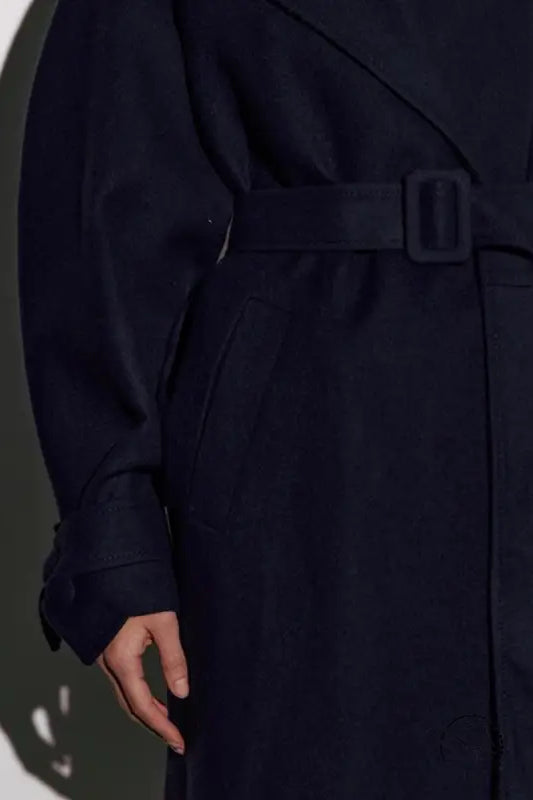 Sleek navy wool trench coat with belt, langry fashion ملابس